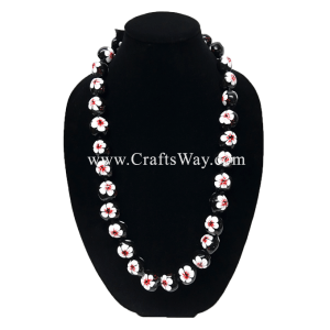 Hand Painted Hibiscus A Kukui Nut Lei Sample White-Red