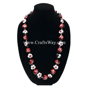 KNL07 Hand Painted Hibiscus A Kukui Nut Lei Sample White and Red