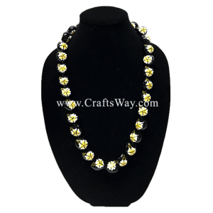 KNL09 Hand Painted Hibiscus C Kukui Nut Lei Sample White-Yellow