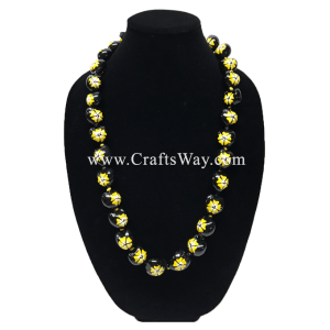 KNL09 Hand Painted Hibiscus C Kukui Nut Lei Sample Yellow