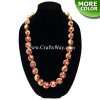 KNL10 Hand Painted Hibiscus D Kukui Nut Lei,Hawaiian Necklace, 34" Long