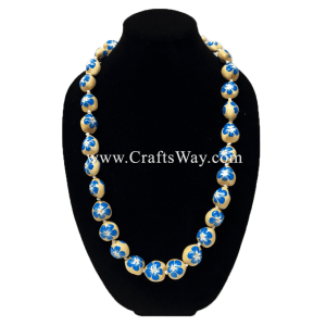 KNL10 Hand Painted Hibiscus D Kukui Nut Lei Sample Dark Blue
