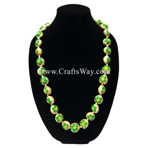 KNL10 Hand Painted Hibiscus D Kukui Nut Lei Sample Light Green