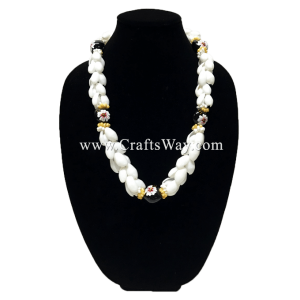 SL06 White Shell & Hand Painted Hibiscus Kukui Nut Lei Sample1