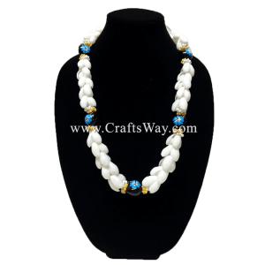 SL06 White Shell & Hand Painted Hibiscus Kukui Nut Lei Sample2