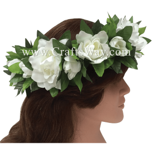 Silk Gardenia Velcro Headband, Hawaiian Flower Headband, Flower Haku Headband