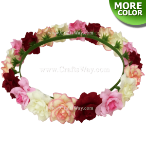 HK007-C Silk Rose Headband, Hawaiian Flower Headband, Flower Haku Headband