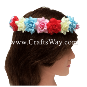 HK007-C Silk Rose Headband, Hawaiian Flower Headband, Flower Haku Headband