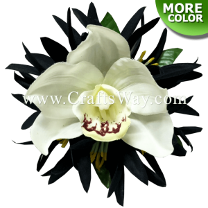 CMS-062 Custom Made Flower Hairpiece, Silk Spider Lily & Cymbidium Orchid Hair Clip