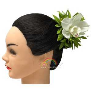 CMS-062 Custom Made Flower Hairpiece, Silk Spider Lily & Cymbidium Orchid Hair Clip Sample