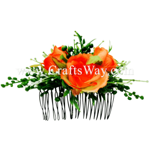 HCS-008 Custom Made Flower Hairpiece, Silk Rose Hair Comb - Orange