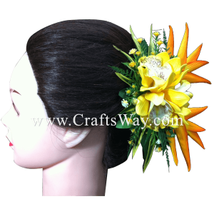 CML-014 Custom Made Flower Hairpiece, Cymbidium (A) & Heliconia Hair Clip Sample