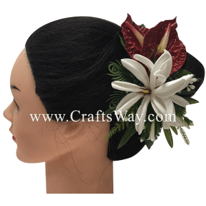 CML-028 Custom Made Flower Hairpiece, Anthurium & Tiare (J) Hair Clip Sample
