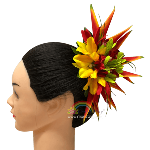 CML-038 Custom Made Flower Hairpiece, Orchid & Spider Lily, Bird of Paradise Hair Clip Sample