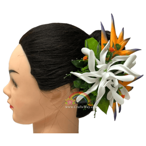 CML-043 Custom Made Flower Hairpiece, Tiare (BU) & Heliconia Hair Clip Sample