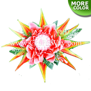 CMM-020 Custom Made Flower Hairpiece, Torch Ginger & Heliconia Hair Clip