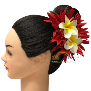 CMM-022 Custom Made Flower Hairpiece, Plumeria (BE) & Spider Lily Hair Clip Sample
