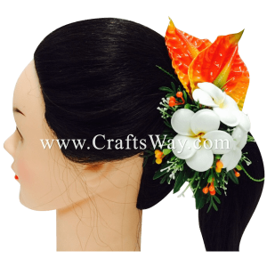 CMM-024 Custom Made Flower Hairpiece, Plumeria & Anthurium Hair Clip Sample