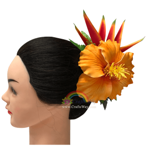CMM-082 Custom Made Flower Hairpiece, Hibiscus (H) & Heliconia Hair Clip Sample