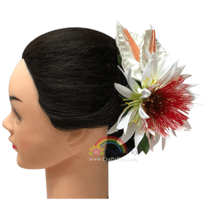 CMM-084 Custom Made Flower Hairpiece, Anthurium, Spider Lily & Lehua Hair Clip Sample