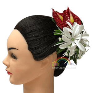 CMM-087 Custom Made Flower Hairpiece, Anthurium & Tiare (OI) Hair Clip Sample