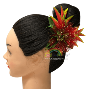 CMM-092 Custom Made Flower Hairpiece, Lehua & heliconia Hair Clip Sample
