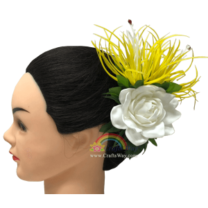 CMM-096 Custom Made Flower Hairpiece, Spider Lily & Gardenia (A) Hair Clip Sample