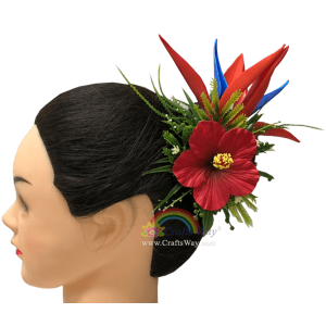 CMM-097 Custom Made Flower Hairpiece, Hibiscus & Bird of Paradise Hair Clip Sample
