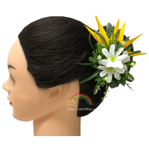 CMM-098 Custom Made Flower Hairpiece, Tiare & Heliconia Hair Clip Sample