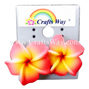 GFE1-03 Artificial Foam Flower, Plumeria Earrings #03 Pink and yellow with a red center