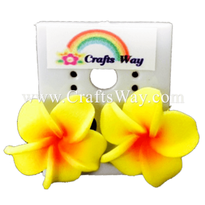 GFE1-05 Artificial Foam Flower, Plumeria Earrings #05 Yellow with red center