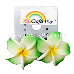 GFE1-06 Artificial Foam Flower, Plumeria Earrings #06 Green with yellow center
