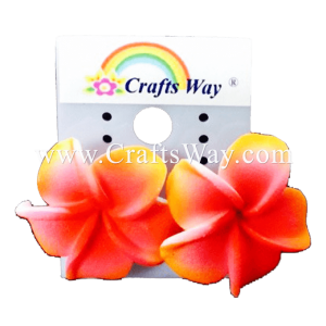 GFE1-13 Artificial Foam Flower, Plumeria Earrings #13 Pink with yellow edge
