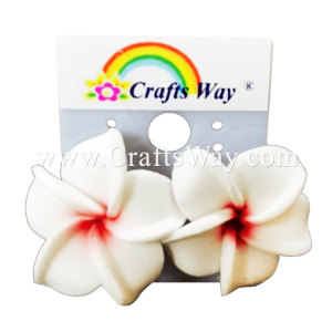 GFE1-15 Artificial Foam Flower, Plumeria Earrings #15 White with red center