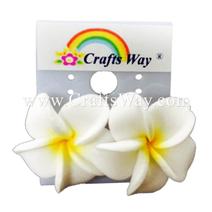 GFE1-16 Artificial Foam Flower, Plumeria Earrings #16 White with yellow center