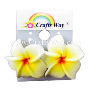 GFE1-19 Artificial Foam Flower, Plumeria Earrings #19 Yellow with red center