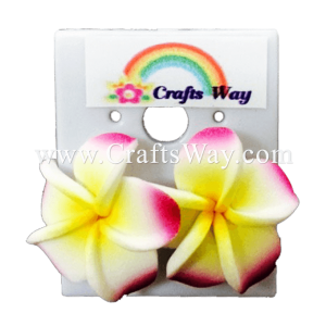 GFE1-21 Artificial Foam Flower, Plumeria Earrings #21 Pink with yellow center