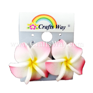 GFE1-23 Artificial Foam Flower, Plumeria Earrings #23 Light pink with yellow center