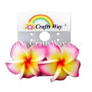 GFE1-30 Artificial Foam Flower, Plumeria Earrings #30 Pink & Yellow with red center