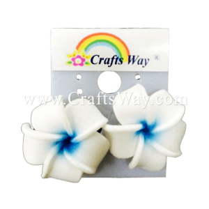 GFE1-31 Artificial Foam Flower, Plumeria Earrings #31 White with blue center