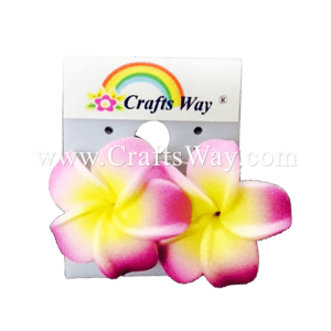 GFE1-38 Artificial Foam Flower, Plumeria Earrings #38 Pink with yellow center