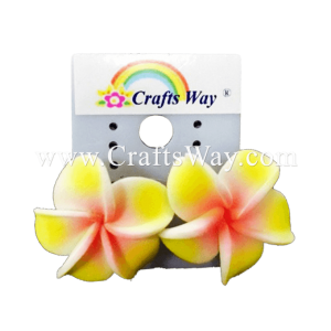 GFE1-41 Artificial Foam Flower, Plumeria Earrings #41 Yellow with pink center