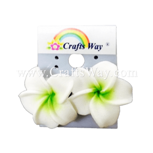 GFE1-42 Artificial Foam Flower, Plumeria Earrings #42 White with green center
