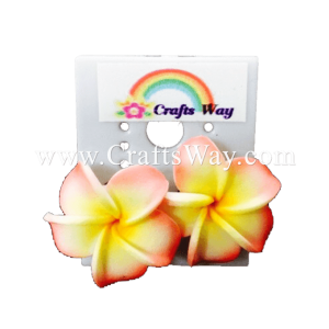 GFE1-47 Artificial Foam Flower, Plumeria Earrings #47 Peach with yellow center