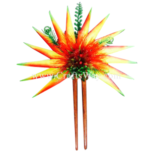HO-301 Custom Made Flower Hairpiece, Heliconia & Lehua Hair Stick