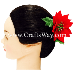 XMS-005 Custom Made Flower Hairpiece, Small Poinsettia Hair Clip Sample