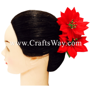 XMS-006 Custom Made Flower Hairpiece, 2 Small Poinsettias Hair Clip Sample