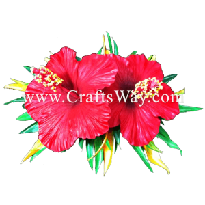 XMS-045 Custom Made Flower Hairpiece, Hibiscus & Heliconia Hair Clip