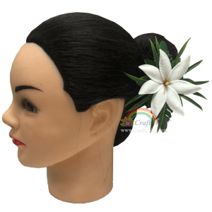 CMS-065 Custom Made Flower Hairpiece, Tiare (BA) Hair Clip, White Foam Tiare