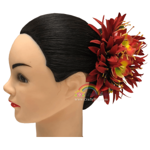 CML-045 Custom Made Flower Hairpiece, Foam Orchid & Silk Spider Lily Hair Clip, Hairpiece Made in Hawaii, Hair Accessories for Hawaiian Wedding Items, Hula Dancer